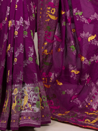 Wine Nylon Weaving Work Saree ClothsVilla