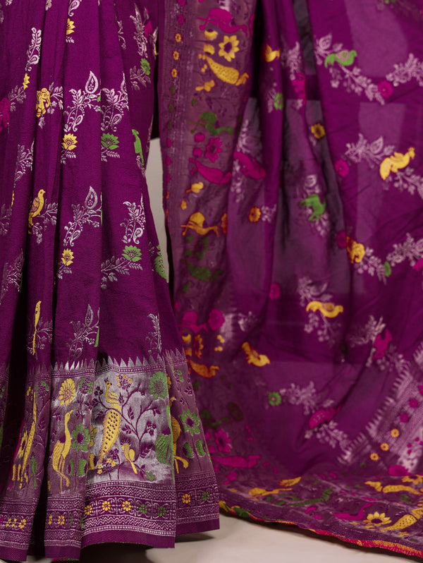 Wine Nylon Weaving Work Saree ClothsVilla