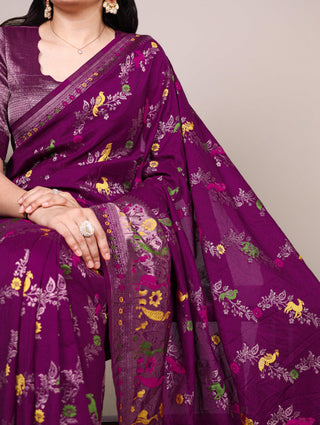 Wine Nylon Weaving Work Saree ClothsVilla