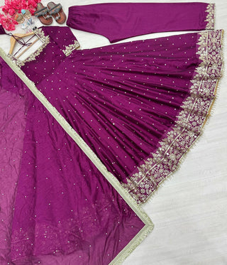 Wine Party Wear Pur Vichitra Silk Anarkali Gown with Dupatta Set