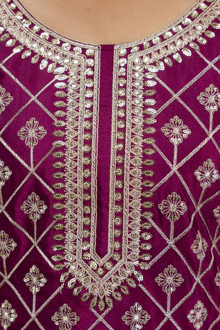 Wine Premium Chinon Sharara Suit Set with Heavy Coding Sequins Embroidery Clothsvilla