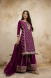 Load image into Gallery viewer, Wine Premium Chinon Sharara Suit Set with Heavy Coding Sequins Embroidery Clothsvilla