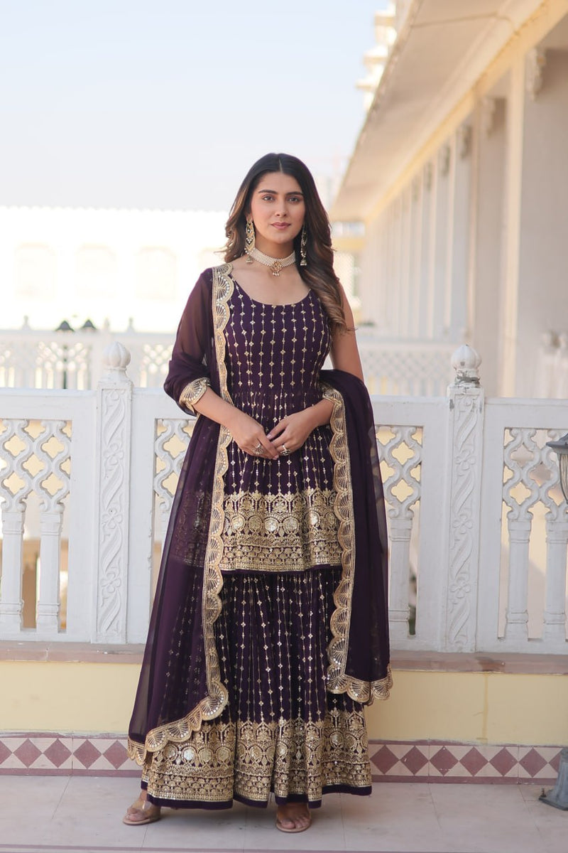 Babyhug Cotton Woven Three Fourth Sleeves Kurti Gharara Set with Dupatta Floral Print & Embroidery - Fuchsia main image 0