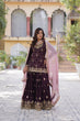 Load image into Gallery viewer, Wine Premium Designer Kurti-Plazzo-Dupatta Set with Sequins Embroidery - Ready to Wear