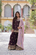 Load image into Gallery viewer, Wine Premium Designer Kurti-Plazzo-Dupatta Set with Sequins Embroidery - Ready to Wear