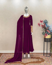 Load image into Gallery viewer, Wine Premium Designer Party Wear Anarkali Gown, Dupatta &amp; Bottom Set Clothsvilla