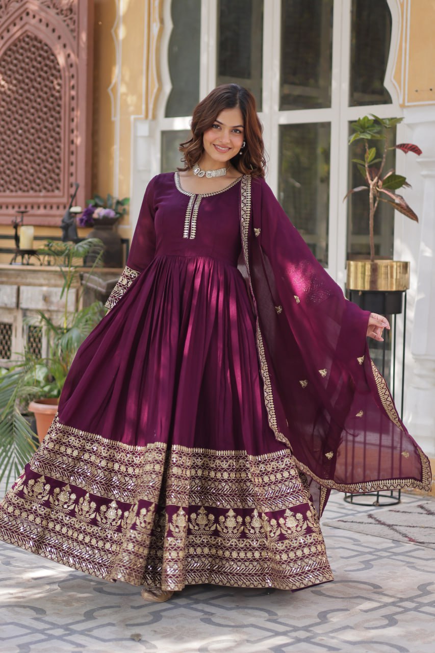 Wine Premium Designer Readymade Gown Collection – Elegance Redefined! Clothsvilla