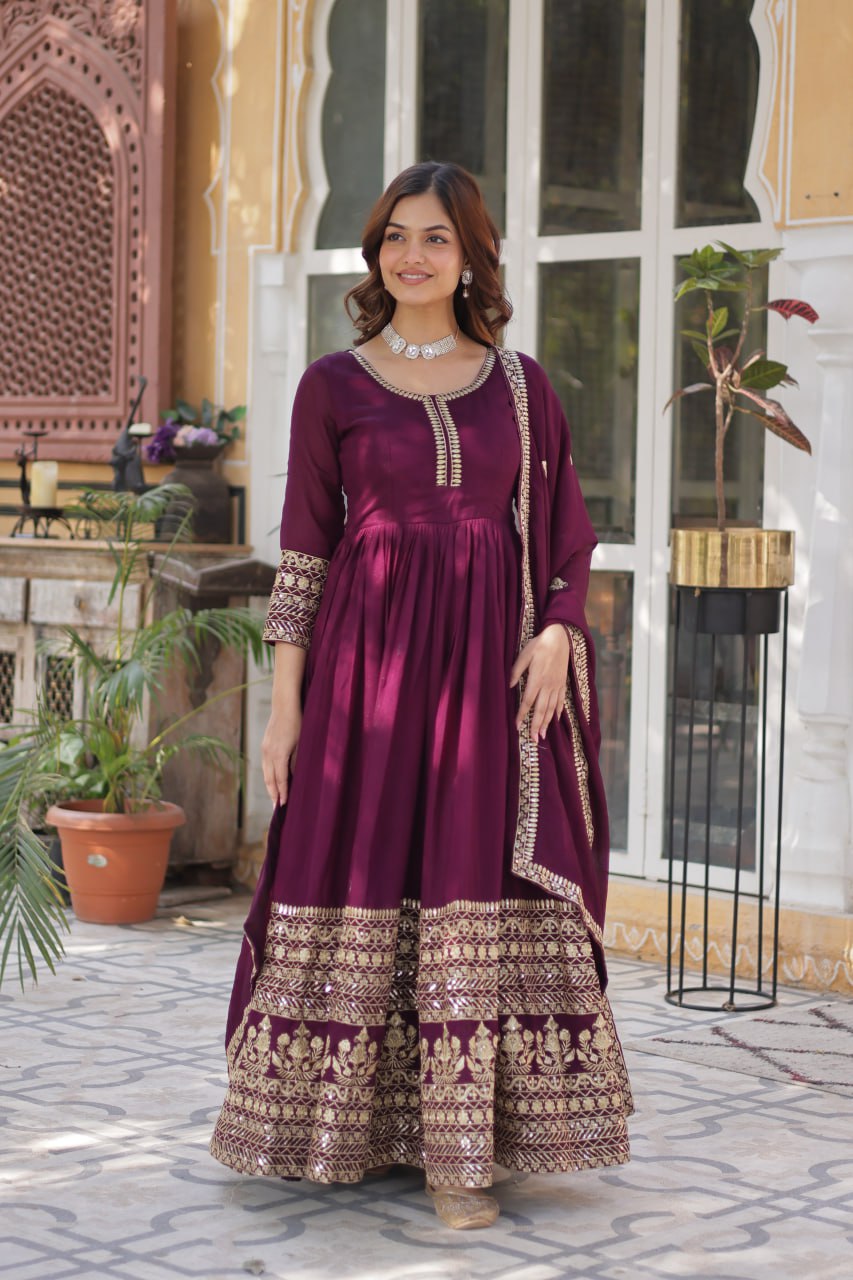 Wine Premium Designer Readymade Gown Collection – Elegance Redefined! Clothsvilla