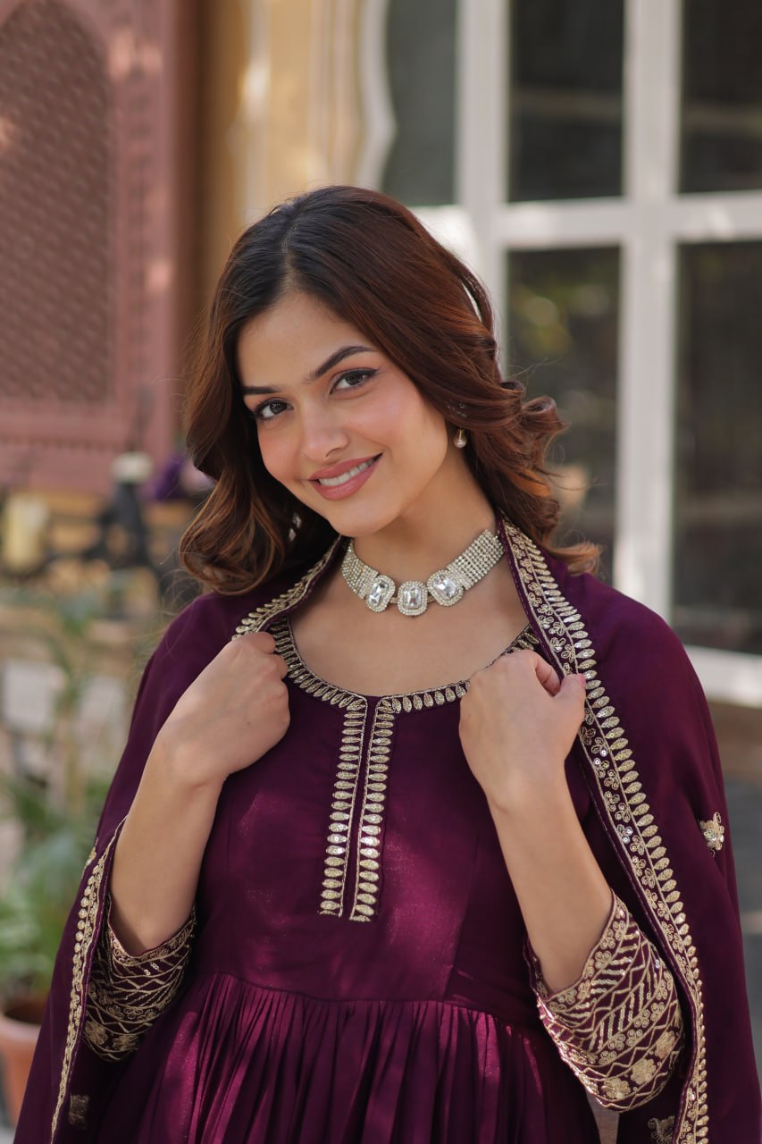 Wine Premium Designer Readymade Gown Collection – Elegance Redefined! Clothsvilla