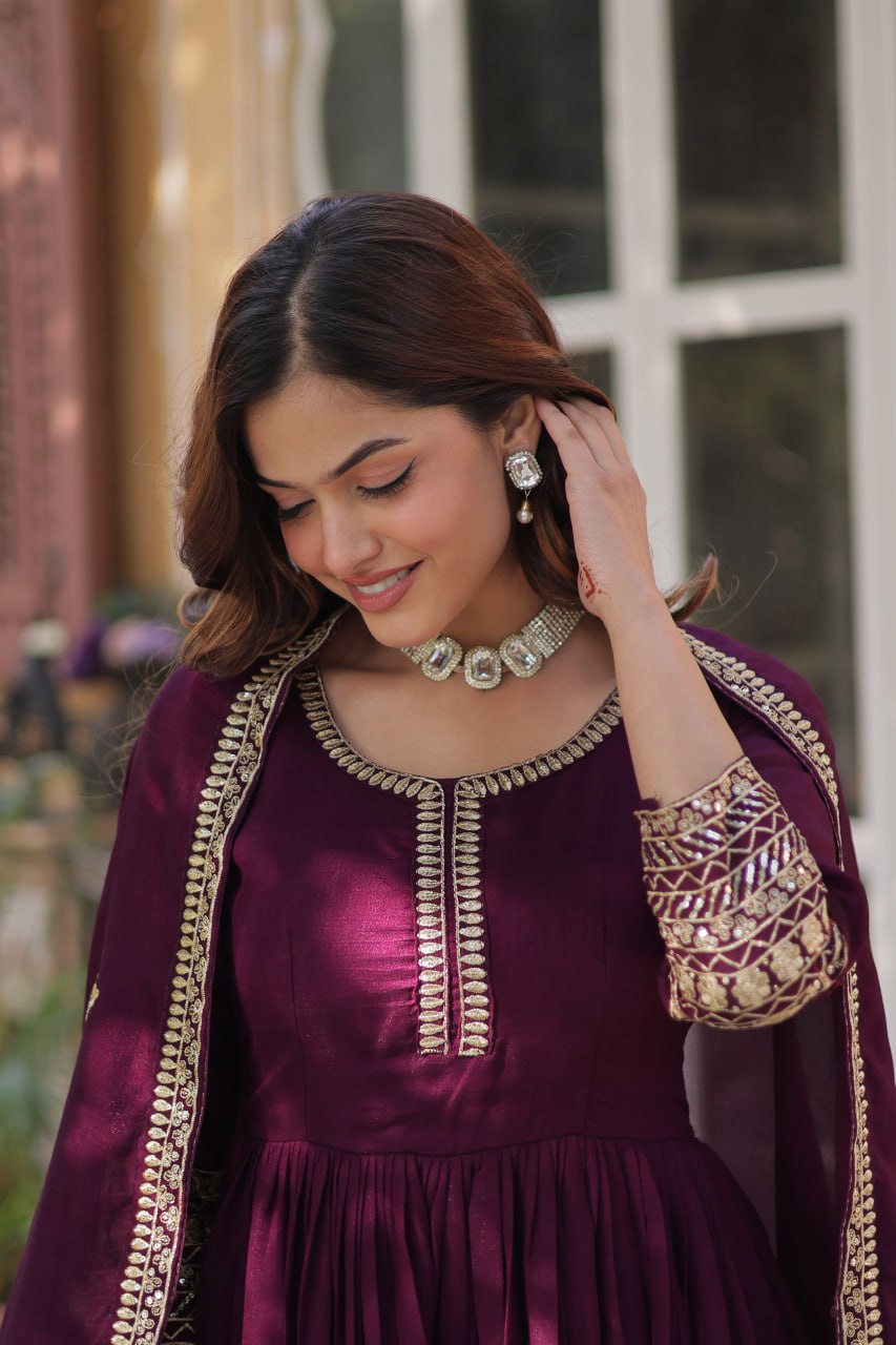 Wine Premium Designer Readymade Gown Collection – Elegance Redefined! Clothsvilla