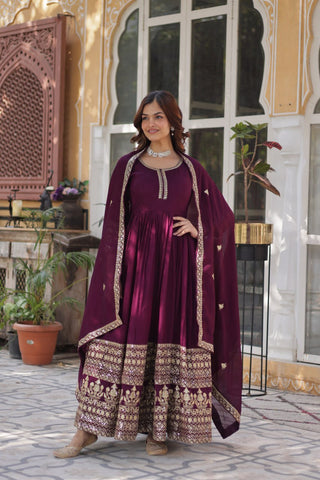 Wine Premium Designer Readymade Gown Collection – Elegance Redefined! Clothsvilla