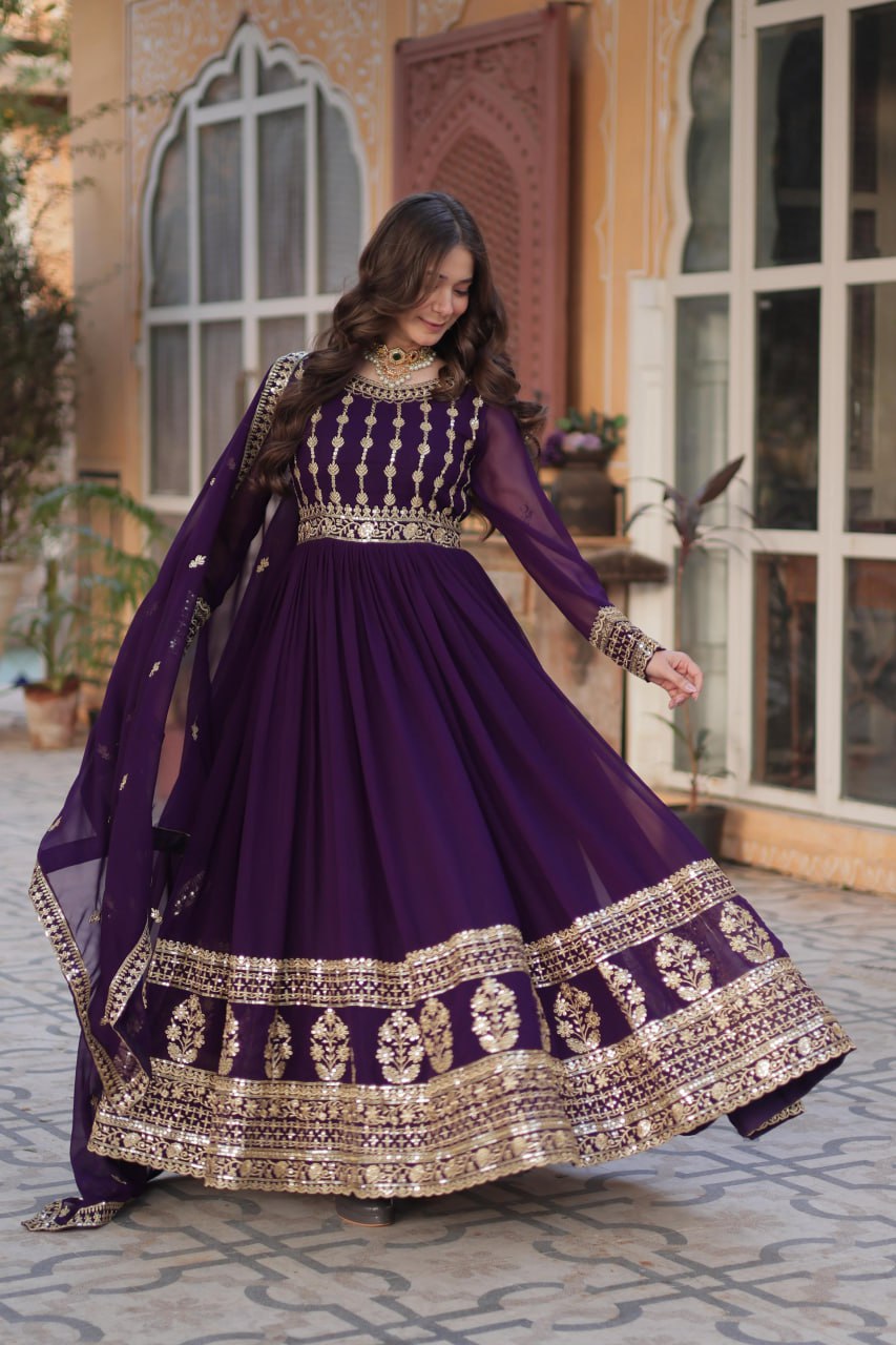 Wine Premium Designer Readymade Gown-Dupatta Collection ClothsVilla
