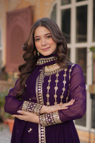Wine Premium Designer Readymade Gown-Dupatta Collection ClothsVilla