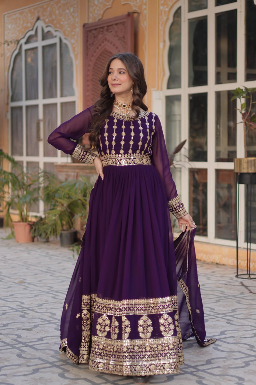Wine Premium Designer Readymade Gown-Dupatta Collection ClothsVilla