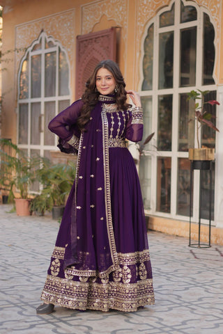 Wine Premium Designer Readymade Gown-Dupatta Collection ClothsVilla