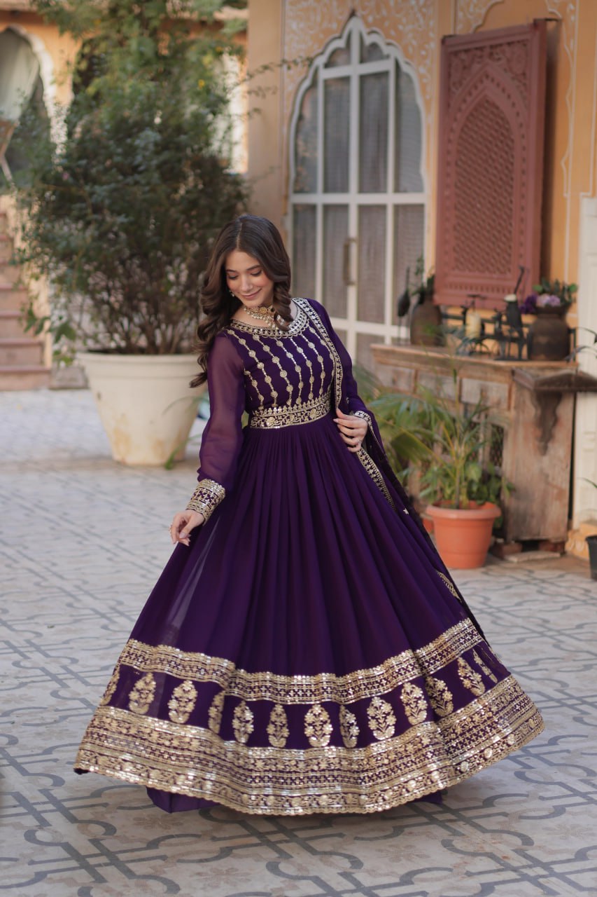 Wine Premium Designer Readymade Gown-Dupatta Collection ClothsVilla