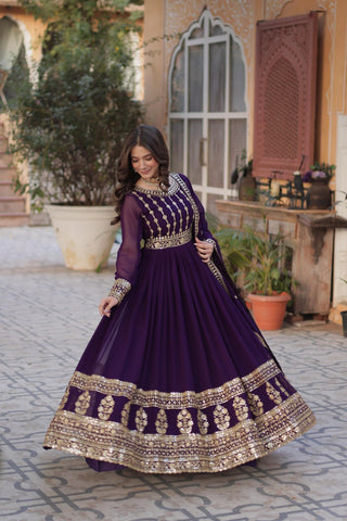 Wine Premium Designer Readymade Gown-Dupatta Collection ClothsVilla