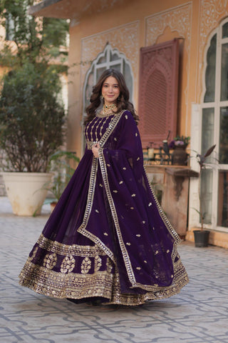 Wine Premium Designer Readymade Gown-Dupatta Collection ClothsVilla