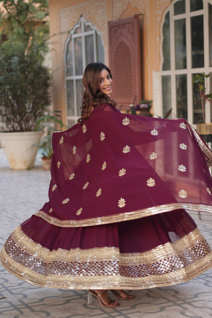 Wine Premium Designer Readymade Gown with Dupatta Collection Embroidered Elegance Clothsvilla