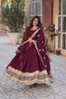 Load image into Gallery viewer, Wine Premium Designer Readymade Gown with Dupatta Collection Embroidered Elegance Clothsvilla