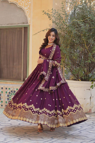 Wine Premium Designer Readymade Gown with Dupatta Clothsvilla