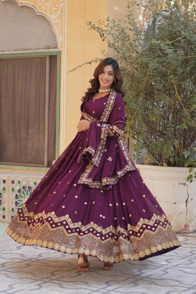 Wine Premium Designer Readymade Gown with Dupatta Clothsvilla