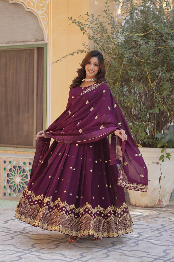 Wine Premium Designer Readymade Gown with Dupatta Clothsvilla