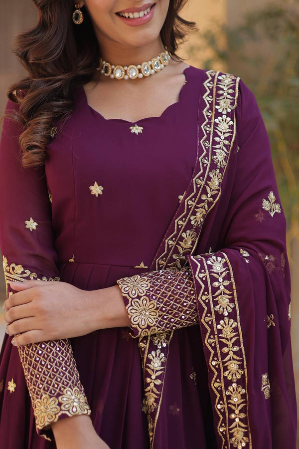 Wine Premium Designer Readymade Gown with Dupatta Clothsvilla