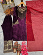 Load image into Gallery viewer, Wine Premium Designer Readymade Velvet Top, Plazzo &amp; Dupatta Set Clothsvilla