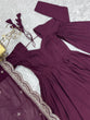 Load image into Gallery viewer, Wine Premium Quality Pure Romansilk Chanderi Anarkali Gown with Dupatta &amp; Pant Set - Ready to Wear