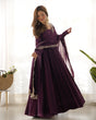 Load image into Gallery viewer, Wine Premium Quality Pure Romansilk Chanderi Anarkali Gown with Dupatta &amp; Pant Set - Ready to Wear
