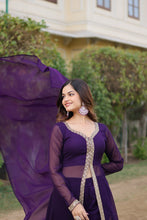 Load image into Gallery viewer, Wine Premium Readymade Kurti Pant Dupatta Set in Faux Blooming &amp; Embroidery ClothsVilla