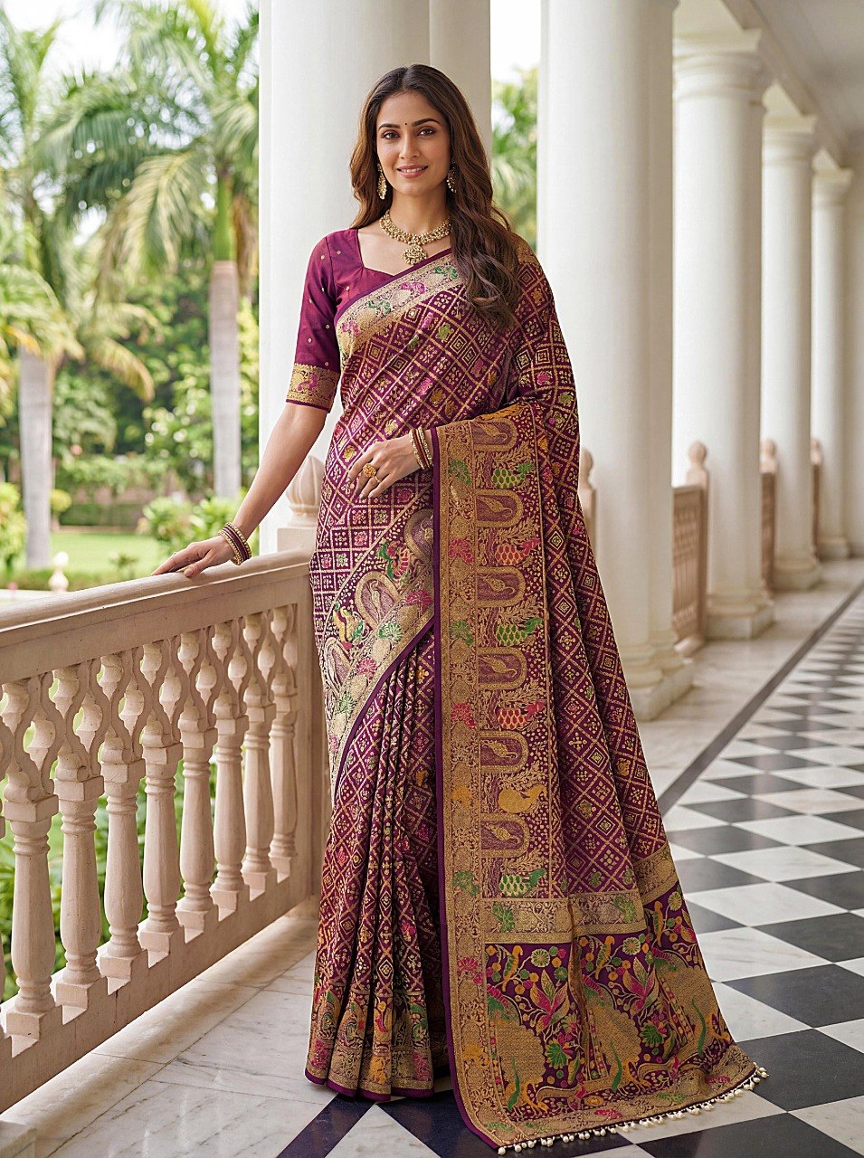 Wine Pure Nylon Saree With zari work ClothsVilla