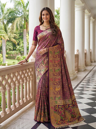 Wine Pure Nylon Saree With zari work ClothsVilla