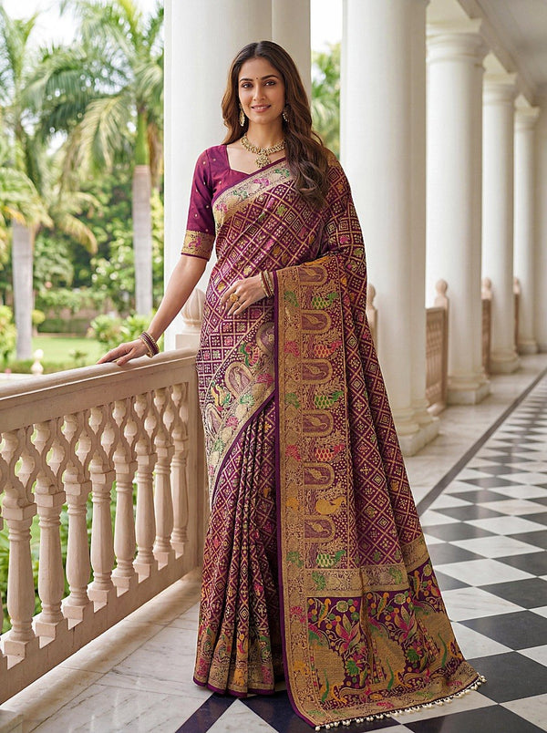Wine Pure Nylon Saree With zari work ClothsVilla