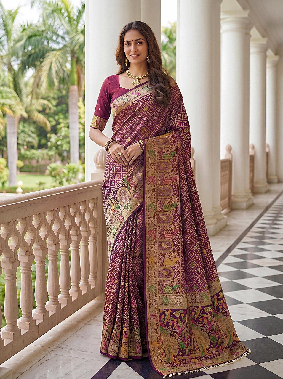 Wine Pure Nylon Saree With zari work ClothsVilla