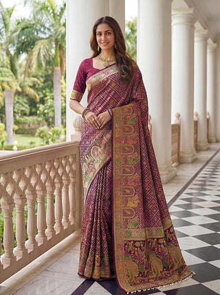 Wine Pure Nylon Saree With zari work ClothsVilla