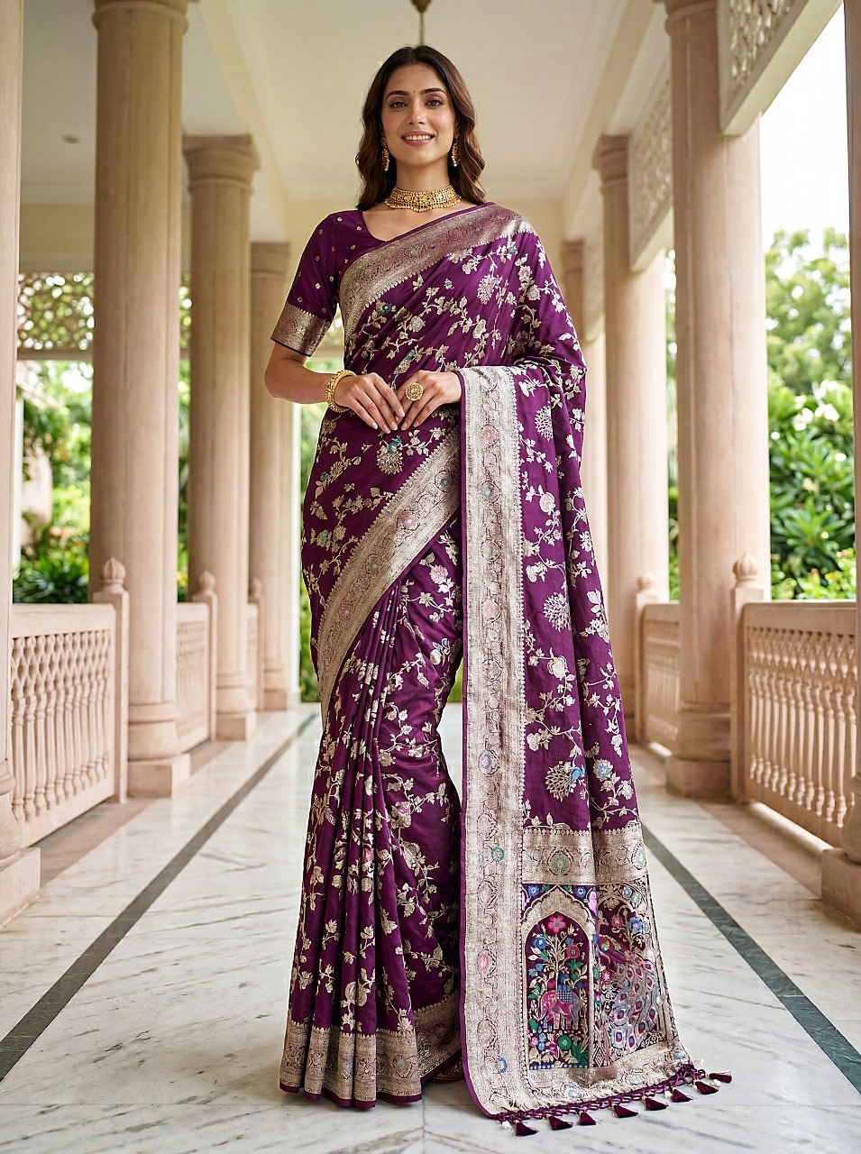 Wine Pure Nylon Satin Saree ClothsVilla
