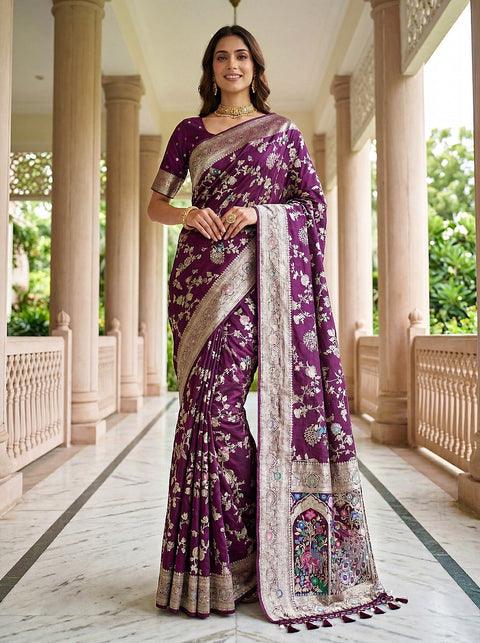 Wine Pure Nylon Satin Saree ClothsVilla Main image