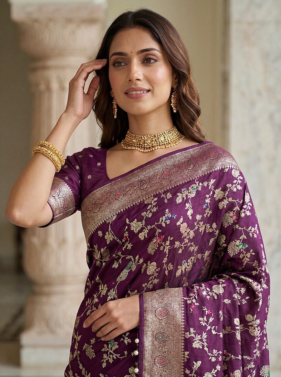 Wine Pure Nylon Satin Saree ClothsVilla