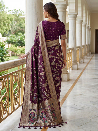 Wine Pure Nylon Satin Saree ClothsVilla