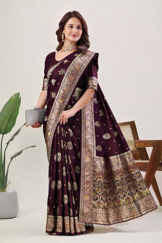 Wine Pure Nylon Satin Saree ClothsVilla