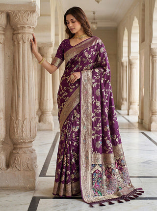 Wine Pure Nylon Satin Saree ClothsVilla