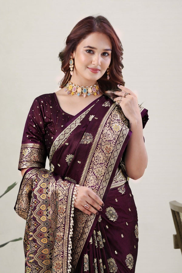 Wine Pure Nylon Satin Saree