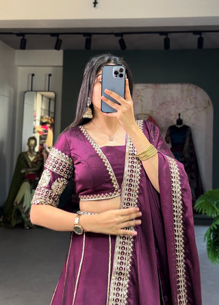 Exquisite Wine Rangoli Silk Sequin Embroidered Lehenga Choli ClothsVilla