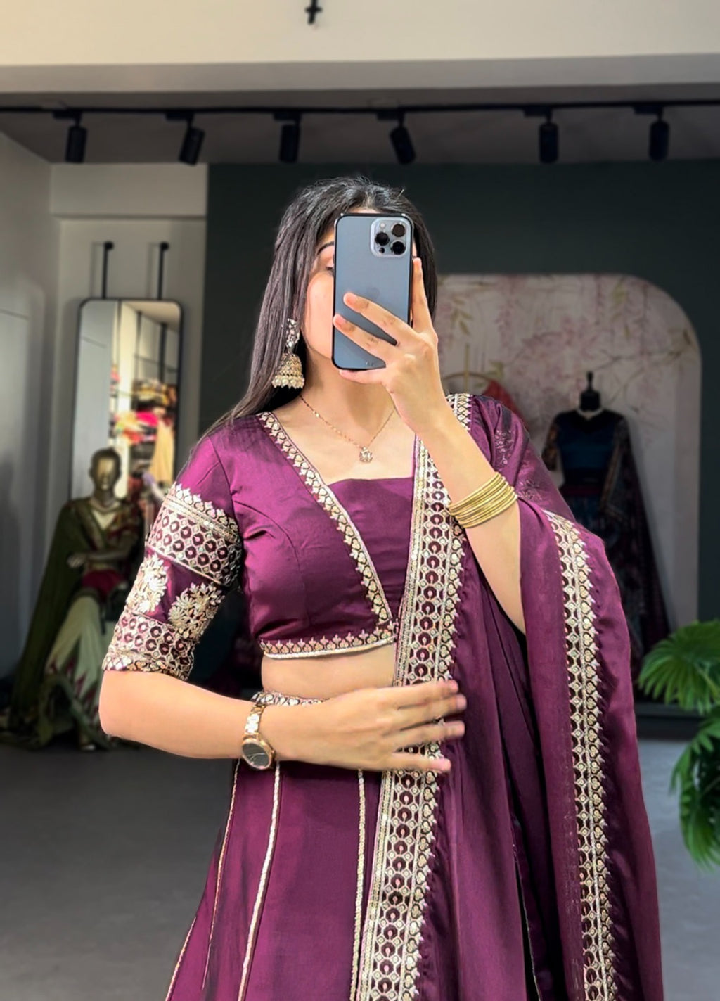Exquisite Wine Rangoli Silk Sequin Embroidered Lehenga Choli ClothsVilla