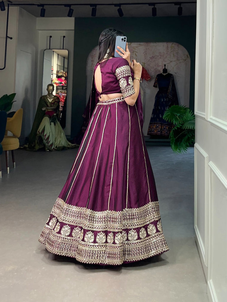 Exquisite Wine Rangoli Silk Sequin Embroidered Lehenga Choli ClothsVilla