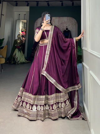 Exquisite Wine Rangoli Silk Sequin Embroidered Lehenga Choli ClothsVilla