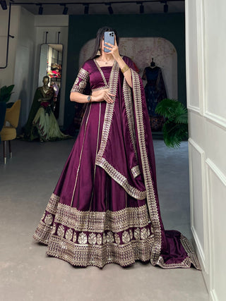 Exquisite Wine Rangoli Silk Sequin Embroidered Lehenga Choli ClothsVilla