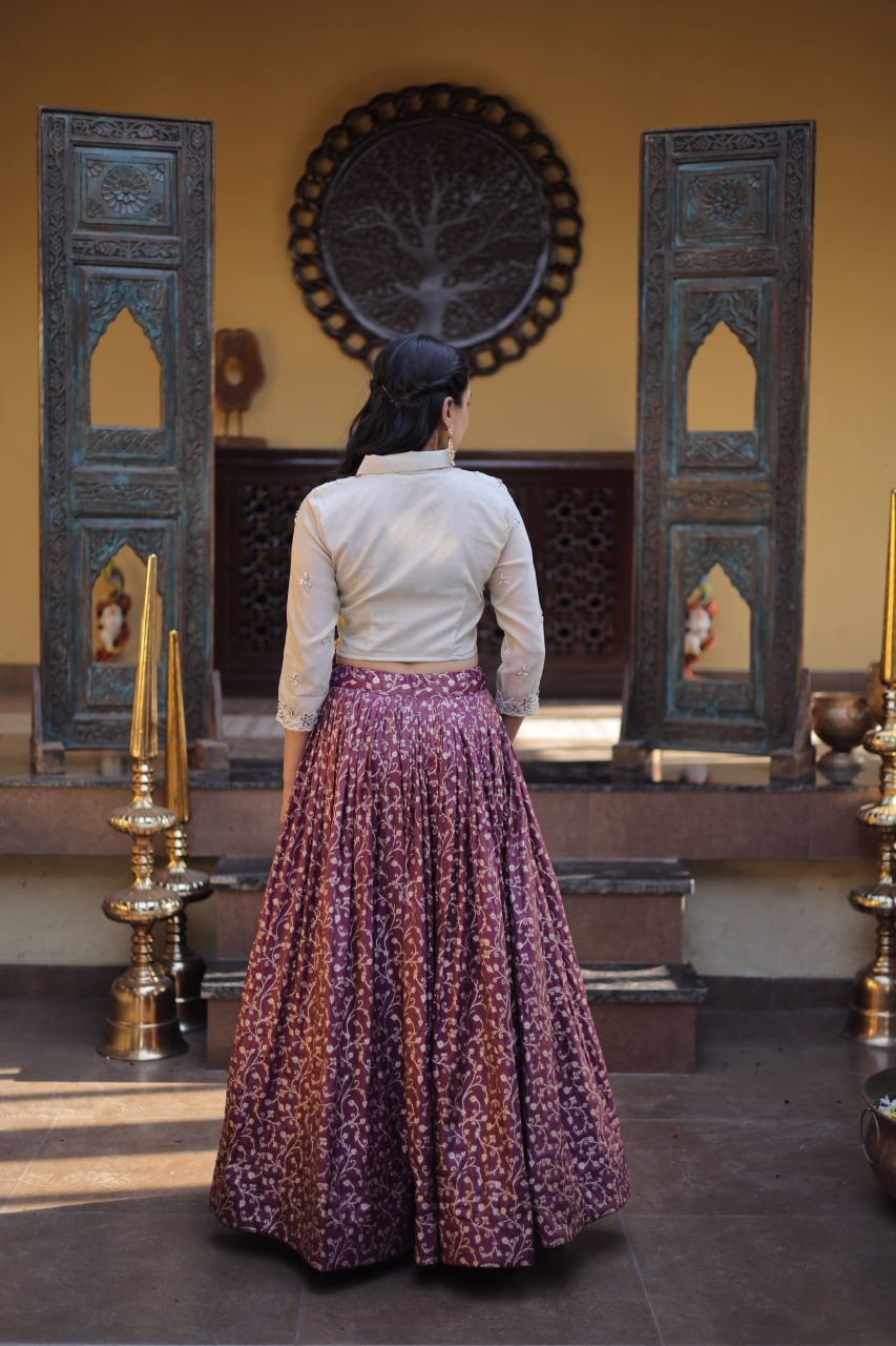 Wine Ready-to-Wear Jacquard Lehenga ClothsVilla